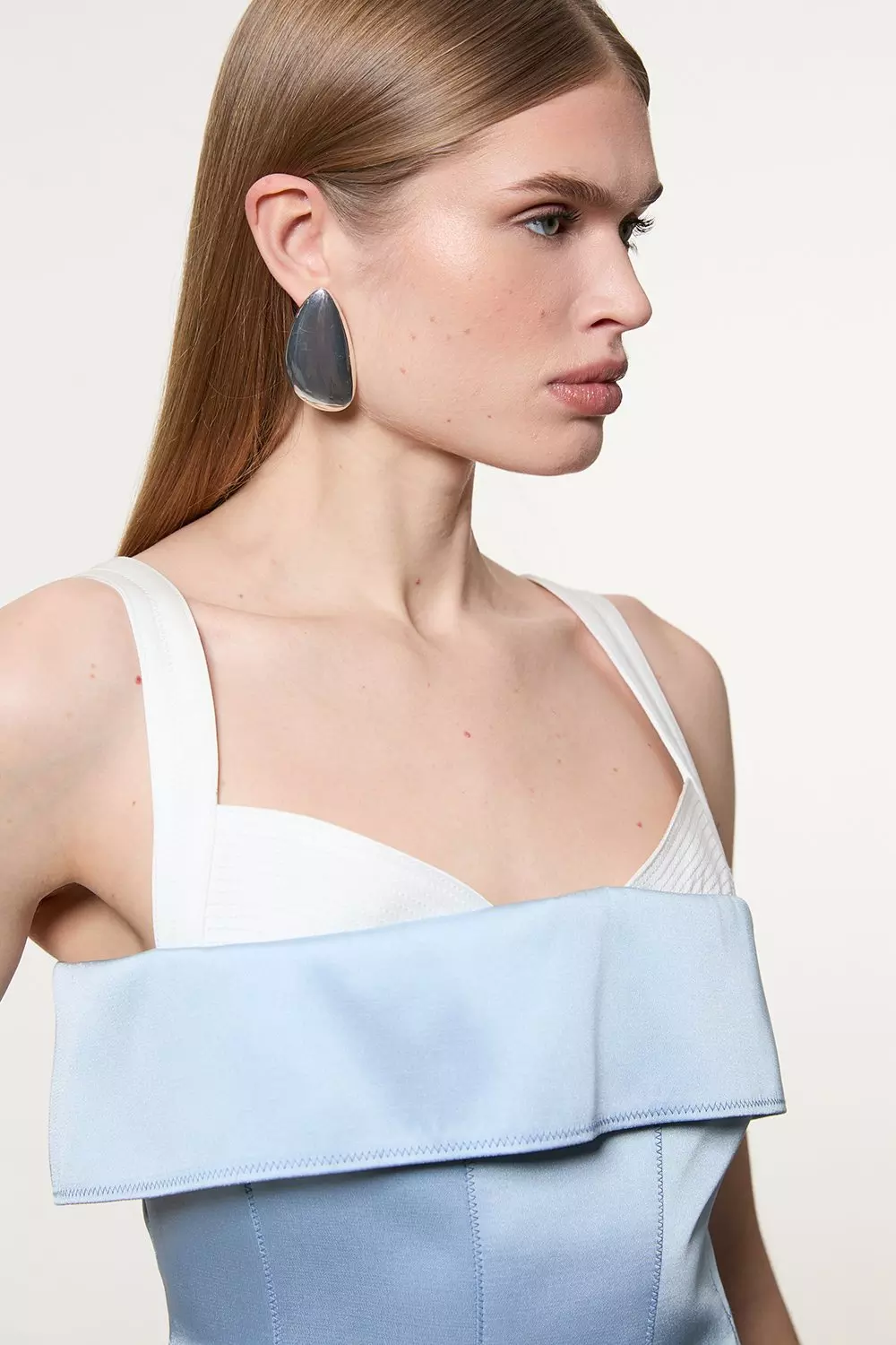 Structured Viscose Satin Stitch Detail Tailored Peplum Mini